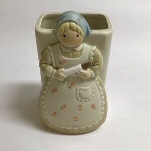 Otagiri 6" Vase Planter Sponge Holder Woman w/Rolling Pin Utensils Japan Vintage